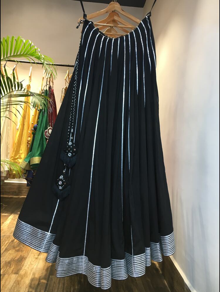 'CHANDNI RAAT'  Black Mulmul Cotton Kalidar Ghaghra