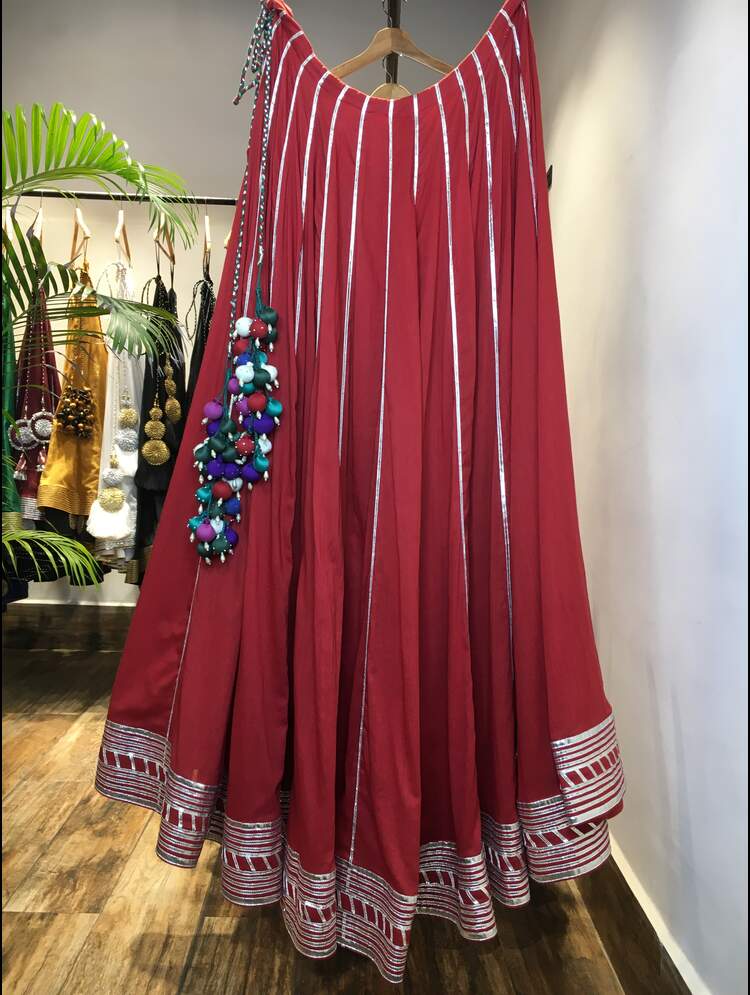 'LAAL PAARO' Red Mulmul  Cotton Kalidar Ghaghra