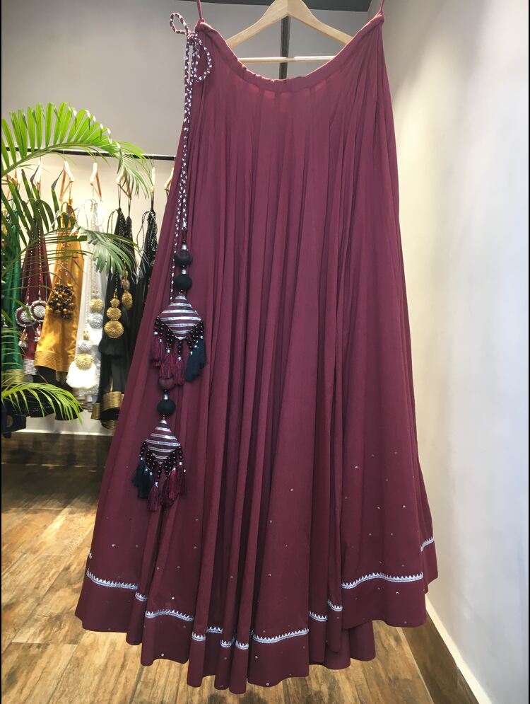 'MANJULIKA' Maroon Mulmul Cotton Kalidar Ghaghra