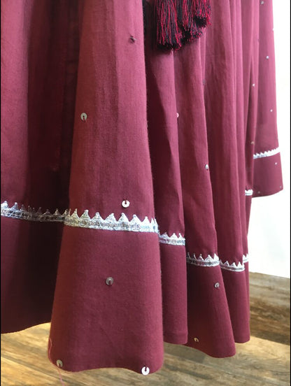 'MANJULIKA' Maroon Mulmul Cotton Kalidar Ghaghra