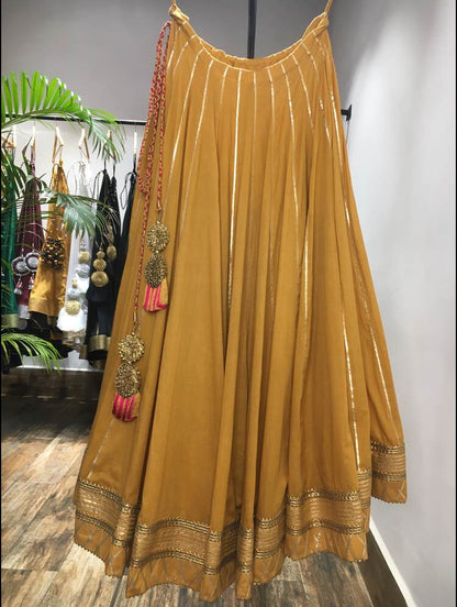 'SUNEHRI JAMUN' Mustard Golden Mulmul  Cotton Kalidar Ghaghra