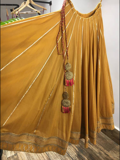 'SUNEHRI JAMUN' Mustard Golden Mulmul  Cotton Kalidar Ghaghra