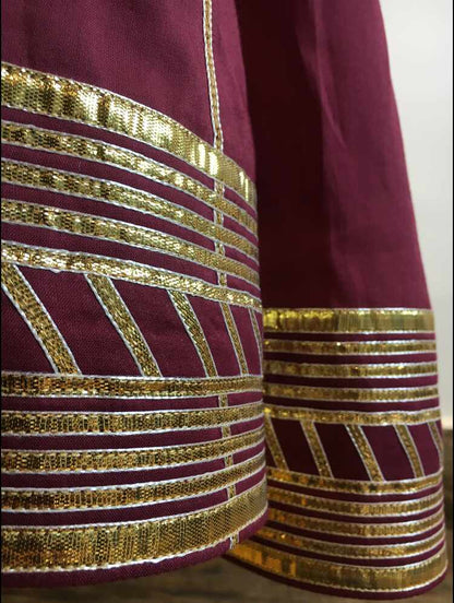 'KOMOLIKA' Maroon Mulmul Cotton Kalidar Ghaghra