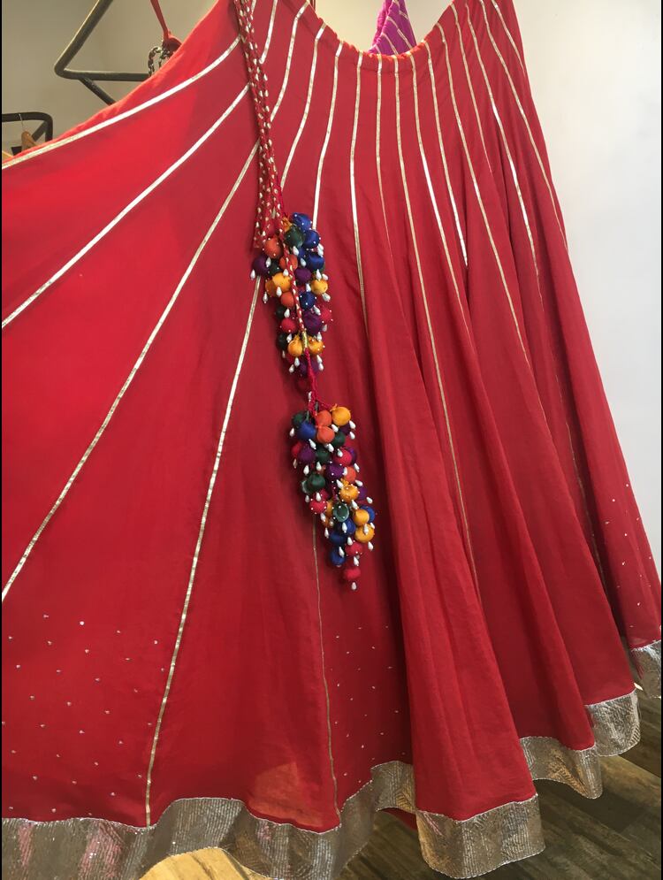 SINDOORI Red Mulmul Cotton Kalidar Ghaghra