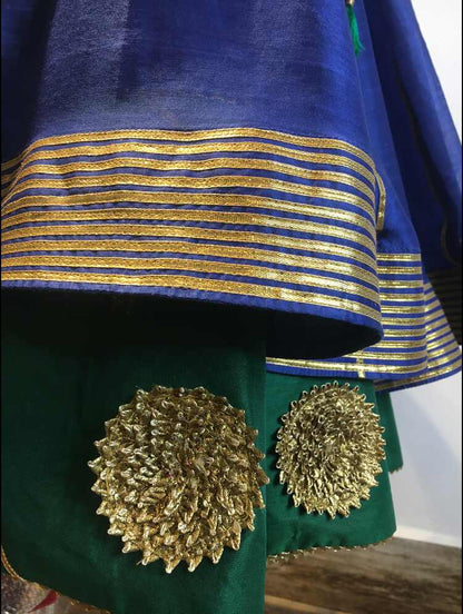 'NEELKAMAL' Blue And Green Double Layered Handloom Chanderi Silk Kalidar Ghaghra