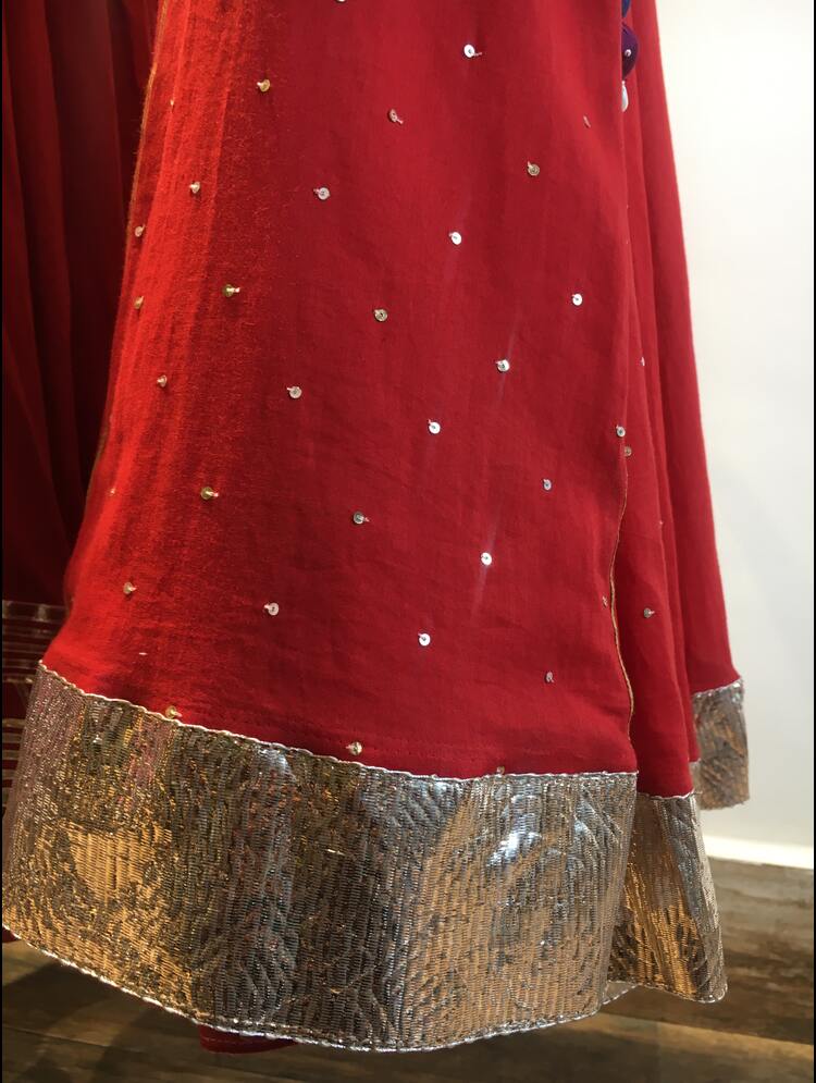 SINDOORI Red Mulmul Cotton Kalidar Ghaghra