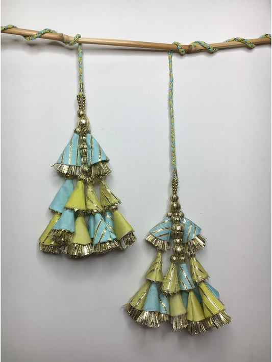 'KHUMAAR' Sea green & Lime yellow Hand Crafted Tassels