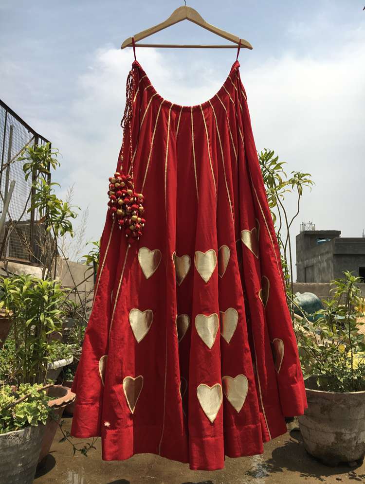 'ABHILASHA' Red Mulmul Cotton Kalidar Ghaghra