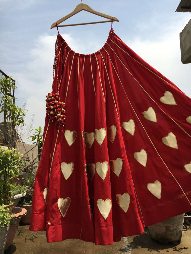 'ABHILASHA' Red Mulmul Cotton Kalidar Ghaghra