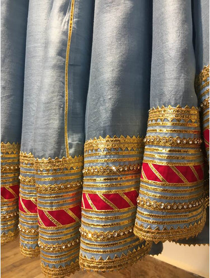 'MEHNOOR' Powder Blue Handloom Chanderi Silk Kalidar Ghaghra