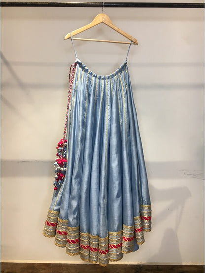 'MEHNOOR' Powder Blue Handloom Chanderi Silk Kalidar Ghaghra