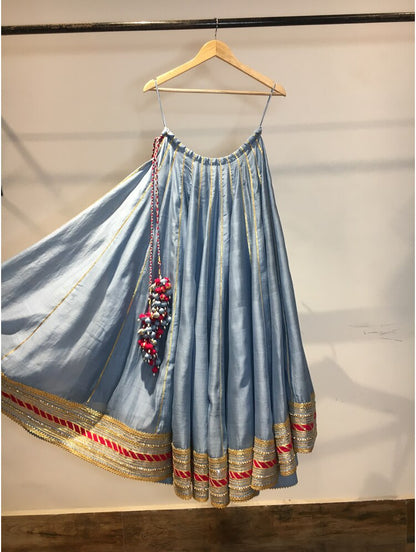 'MEHNOOR' Powder Blue Handloom Chanderi Silk Kalidar Ghaghra