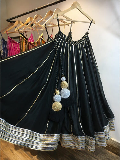 'RAATRAANI' Black Handloom Chanderi Silk Kalidar Ghaghra