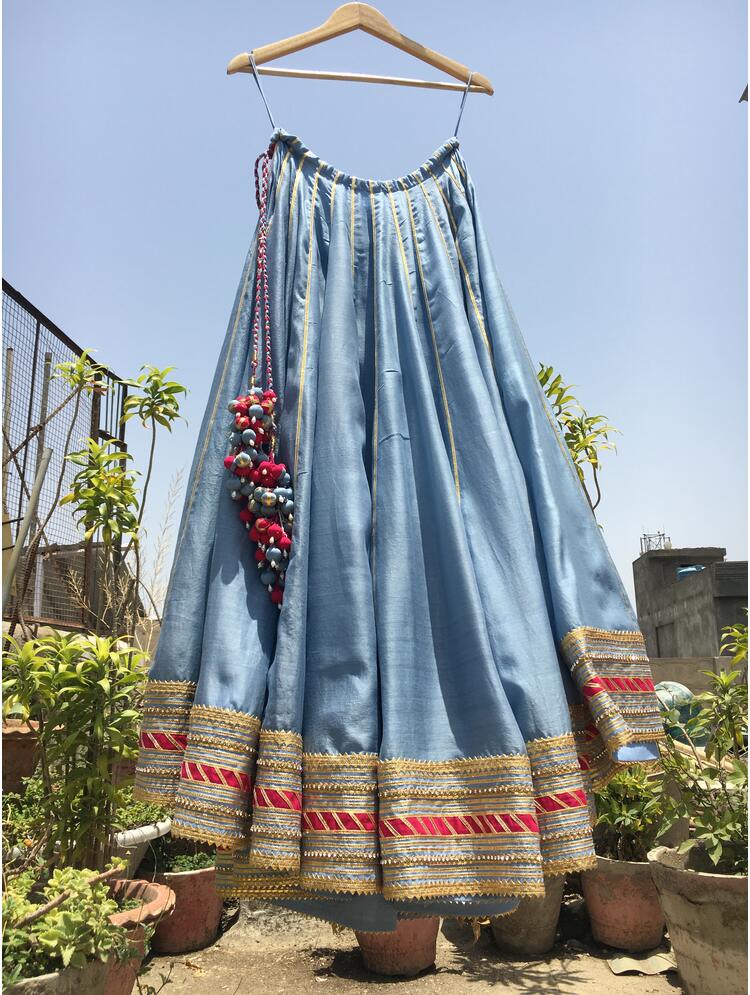 'MEHNOOR' Powder Blue Handloom Chanderi Silk Kalidar Ghaghra
