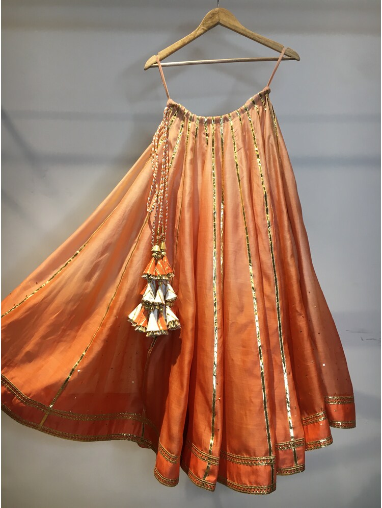 'KANISHKA' Orange Ombre Handloom Chanderi Silk Kalidar Ghaghra