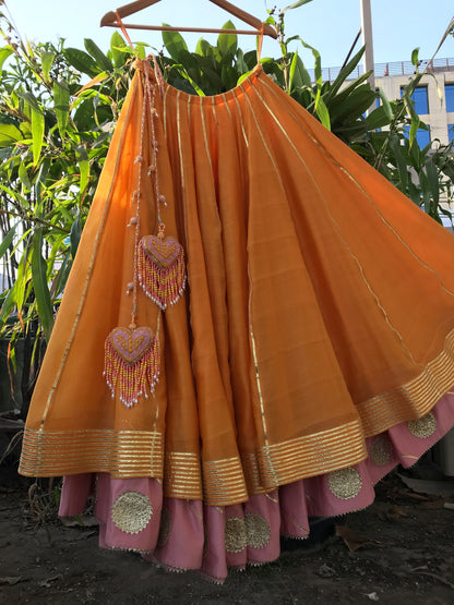 'LAILA' Mustard Yellow Double Layered Handloom Chanderi Silk Kalidar Ghaghra