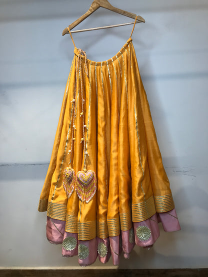 'LAILA' Mustard Yellow Double Layered Handloom Chanderi Silk Kalidar Ghaghra