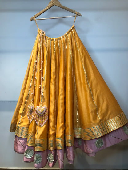 'LAILA' Mustard Yellow Double Layered Handloom Chanderi Silk Kalidar Ghaghra