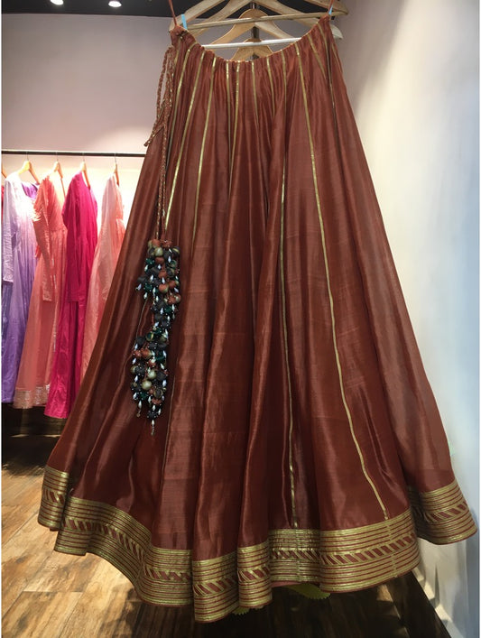 'MAHIRA' Rust Handloom Chanderi Silk Kalidar Ghaghra