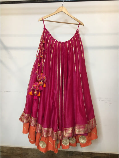'RAJKUMARI' Rani Pink Double Layered Handloom Chanderi Silk Kalidar Ghaghra