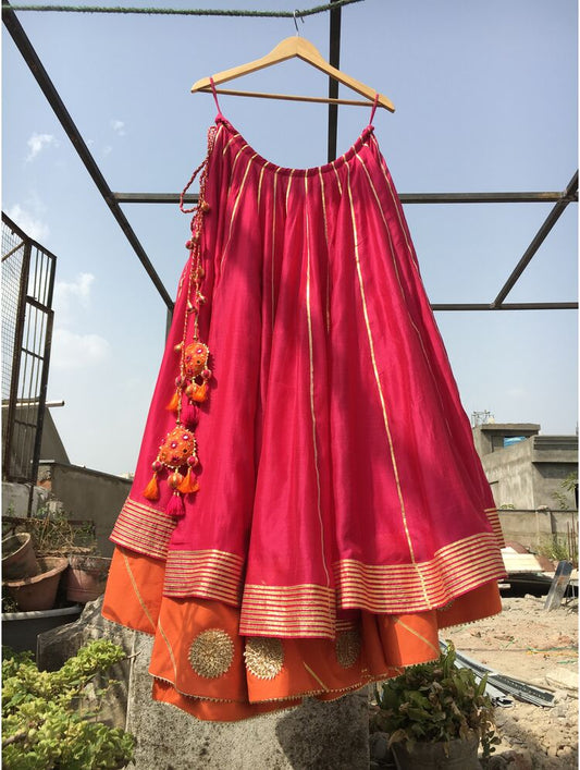 'RAJKUMARI' Rani Pink Double Layered Handloom Chanderi Silk Kalidar Ghaghra