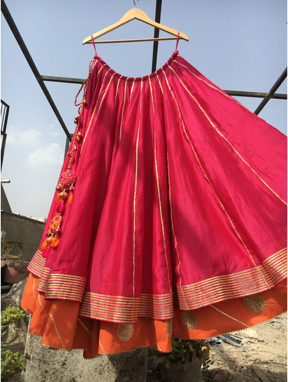 'RAJKUMARI' Rani Pink Double Layered Handloom Chanderi Silk Kalidar Ghaghra