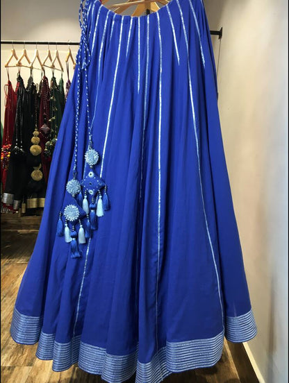 'MAYURI' Blue Mulmul Cotton Kalidar Ghaghra