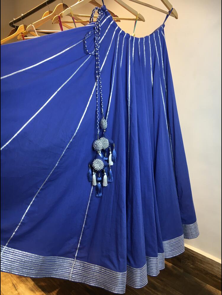 'MAYURI' Blue Mulmul Cotton Kalidar Ghaghra