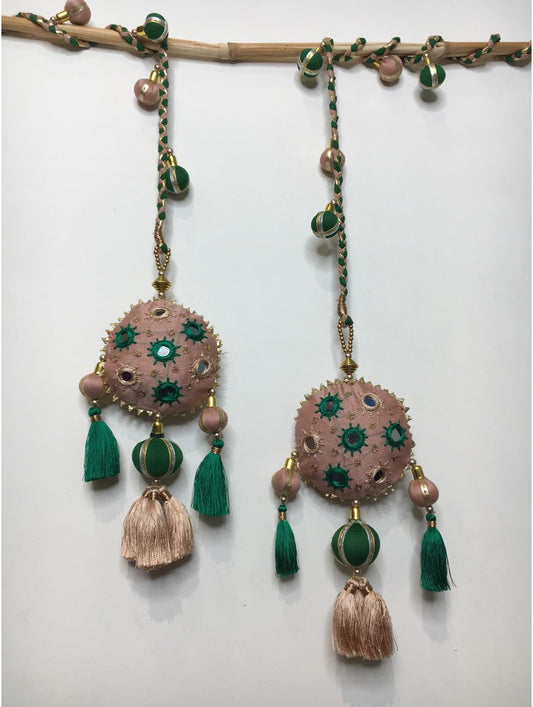 'NASEEM' Peach & Green Hand Crafted Tassels