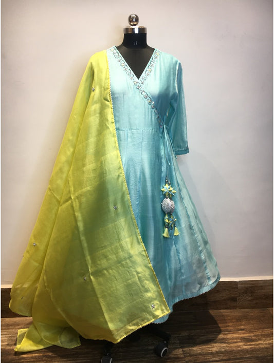 'KASHISH' Handloom Chanderi Silk Hand Embroidered Anarkali Kurta, Pant & Dupatta Set
