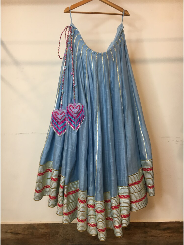 'HANSINI' Powder Blue Handloom Chanderi Silk Kalidar Ghaghra
