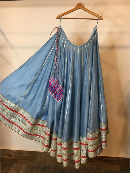 'HANSINI' Powder Blue Handloom Chanderi Silk Kalidar Ghaghra