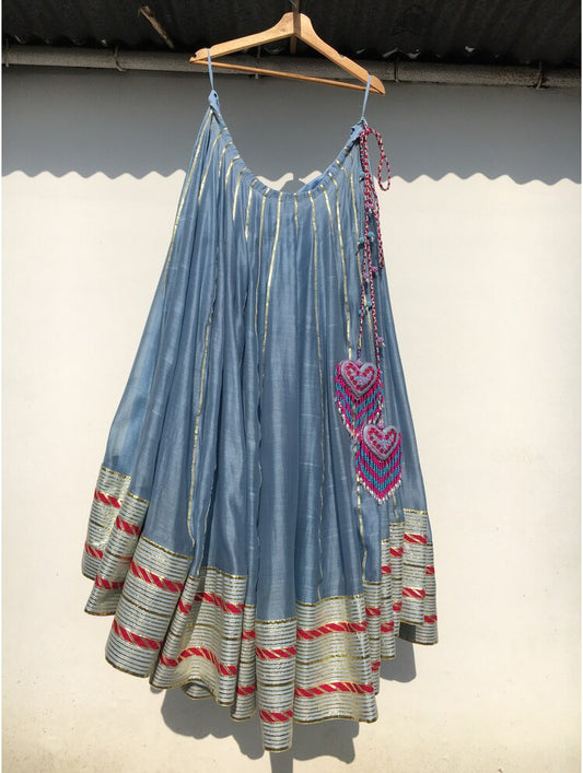 'HANSINI' Powder Blue Handloom Chanderi Silk Kalidar Ghaghra
