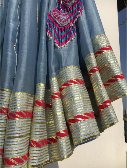 'HANSINI' Powder Blue Handloom Chanderi Silk Kalidar Ghaghra