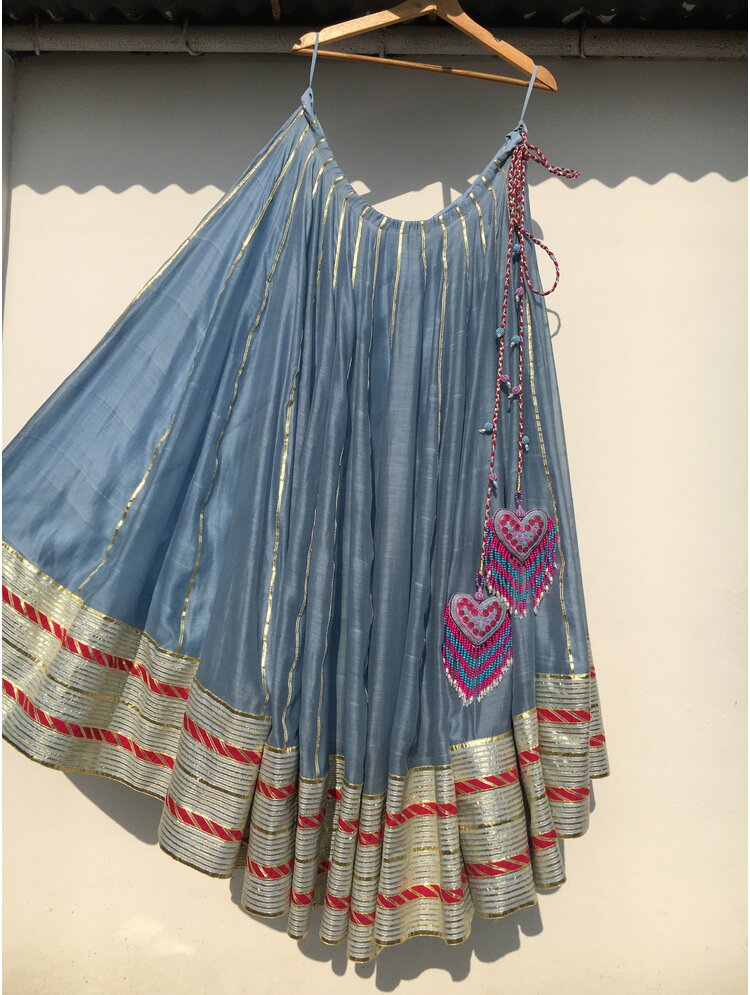 'HANSINI' Powder Blue Handloom Chanderi Silk Kalidar Ghaghra