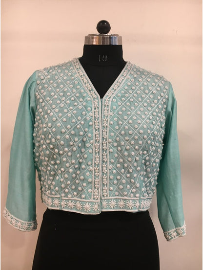 'GOHAR' Sea green Handloom Chanderi Silk Blouse