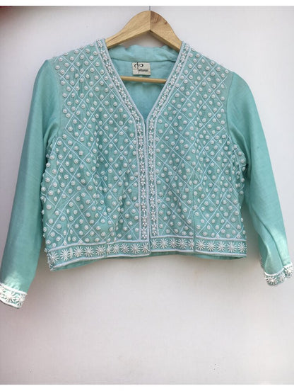 'GOHAR' Sea green Handloom Chanderi Silk Blouse