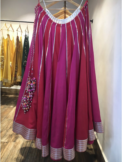 'RANG TAARA' Pink & Red Mulmul Cotton Kalidar Ghaghra