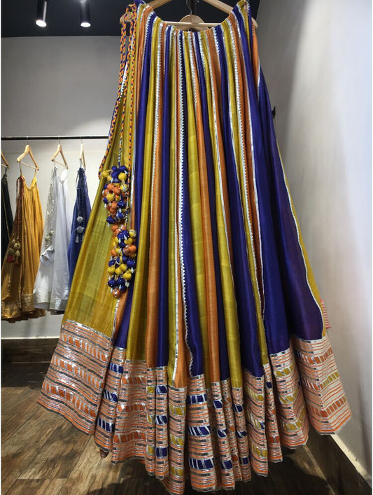 'BIJURIA' Multicolor Handloom Chanderi Silk Kalidar Ghaghra