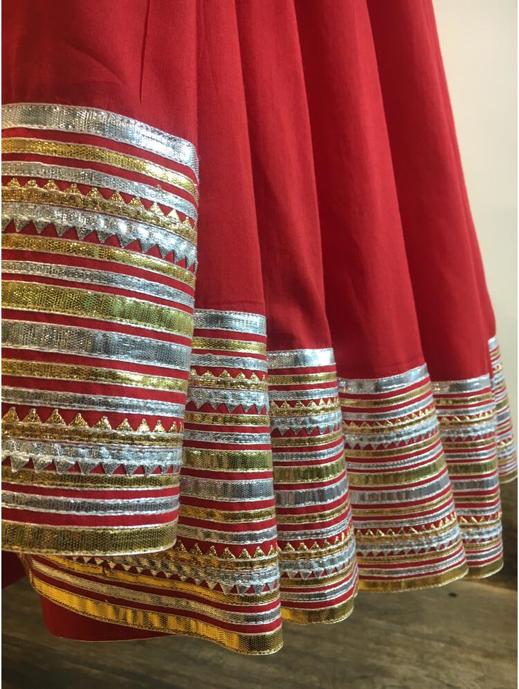 'RANGTAARA' Red Mulmul Cotton Kalidar Ghaghra