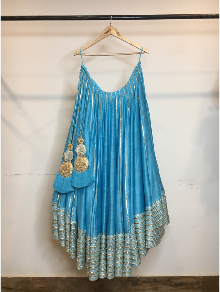 'DAMINI' Sky blue Handloom Chanderi Silk Kalidar Ghaghra