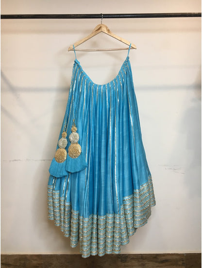 'DAMINI' Sky blue Handloom Chanderi Silk Kalidar Ghaghra