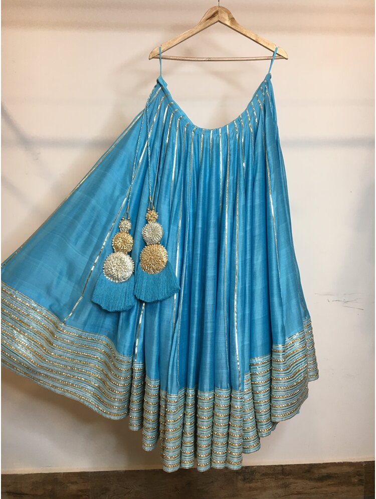 'DAMINI' Sky blue Handloom Chanderi Silk Kalidar Ghaghra