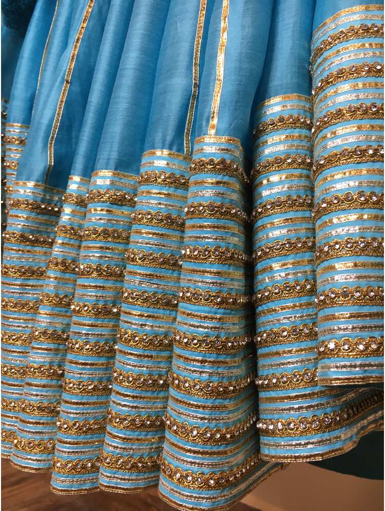 'DAMINI' Sky blue Handloom Chanderi Silk Kalidar Ghaghra
