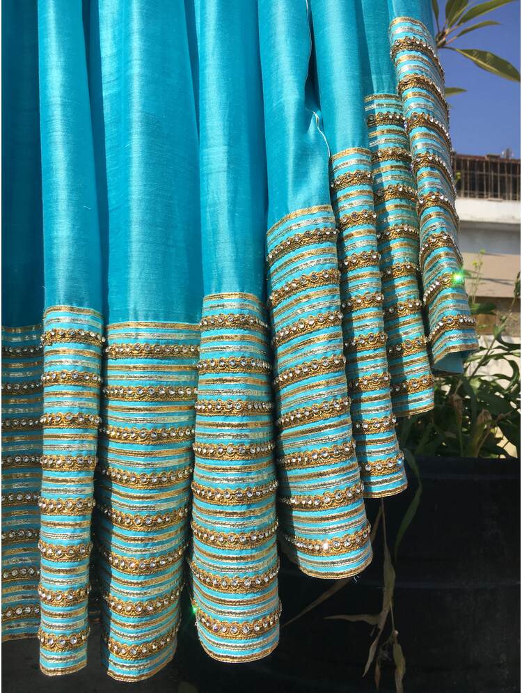 'DAMINI' Sky blue Handloom Chanderi Silk Kalidar Ghaghra