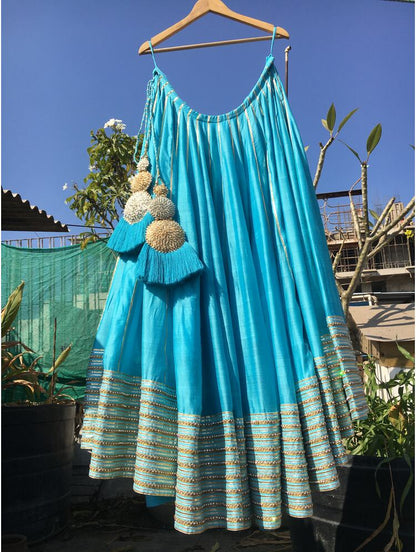 'DAMINI' Sky blue Handloom Chanderi Silk Kalidar Ghaghra