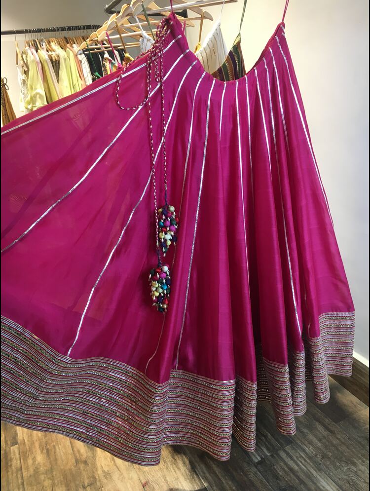 'JHILMIL' Rani Pink Handloom Chanderi Silk Kalidar Ghaghra