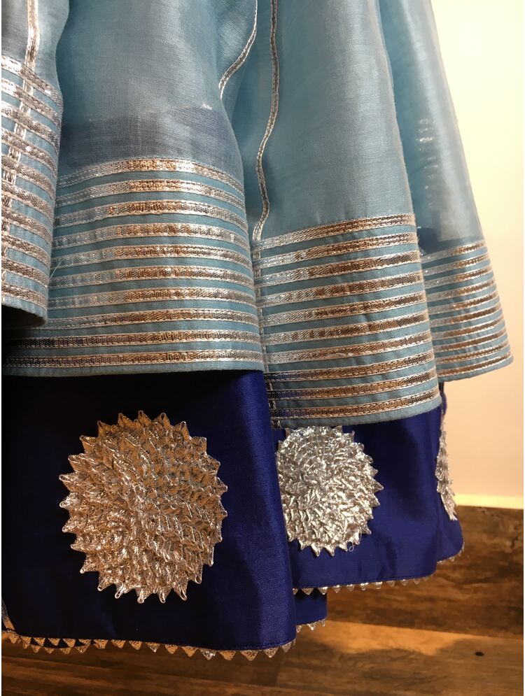 'DARIYA' Blue Double Layered Handloom Chanderi Silk Kalidar Ghaghra