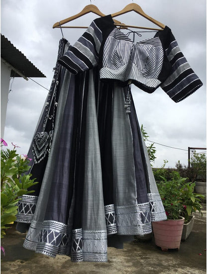 'SYAAHI' Multicolor Handloom Chanderi Silk Kalidar Ghaghra