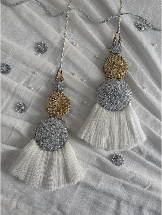 'PANKHUDI' White Hand Crafted Tassels